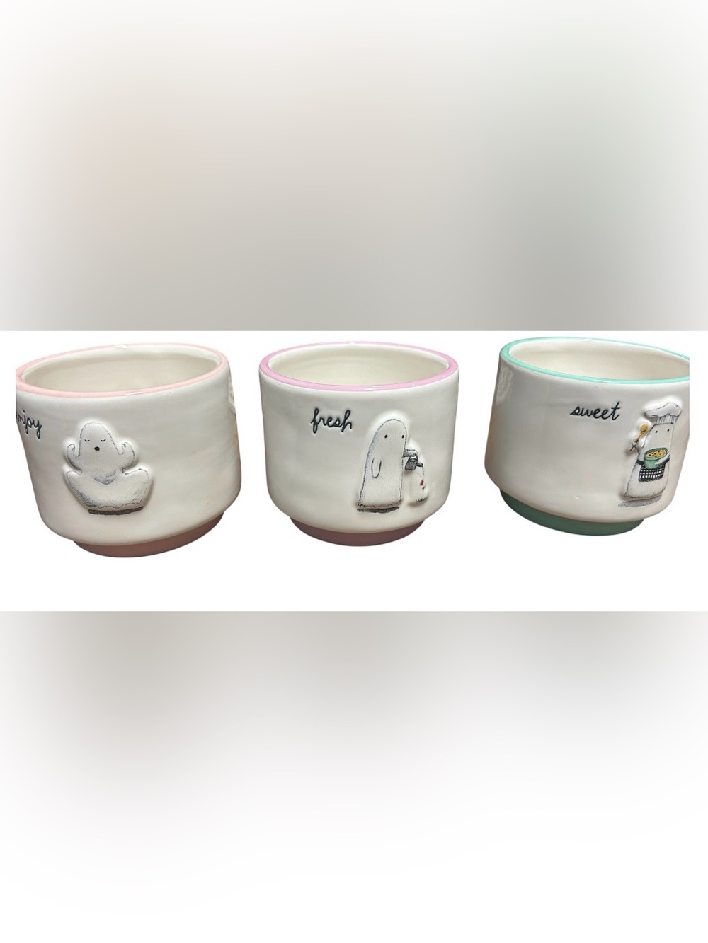 Rae Dunn Ghosts Ramekins, Set of 3 ENJOY FRESH SWEET